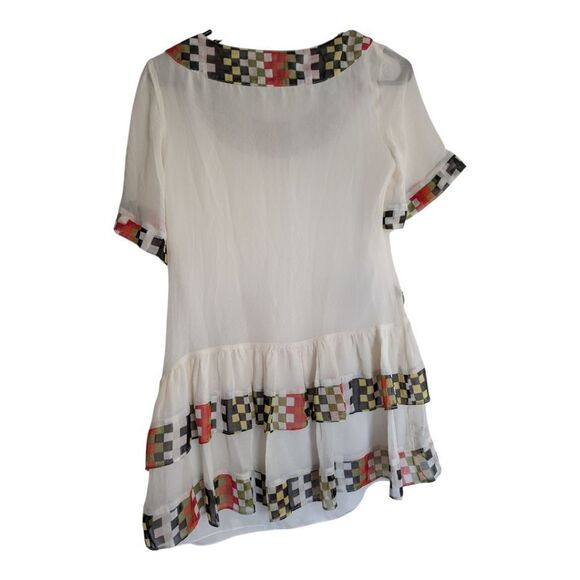 Vintage Dainty Colorful Checked 💯 Silk Blouse S - Picture 4 of 7